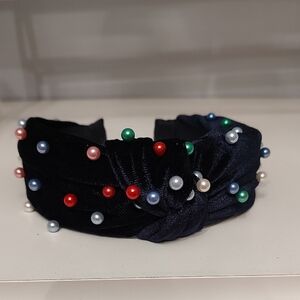 Ralph Lauren Navy Headband with Multicolor Pearls